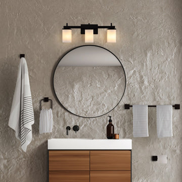 Caia 22.38" 3-Light Modern Contemporary Vanity Light with Frosted Glass Shades and Bathroom Hardware Accessory Set - JONATHAN Y